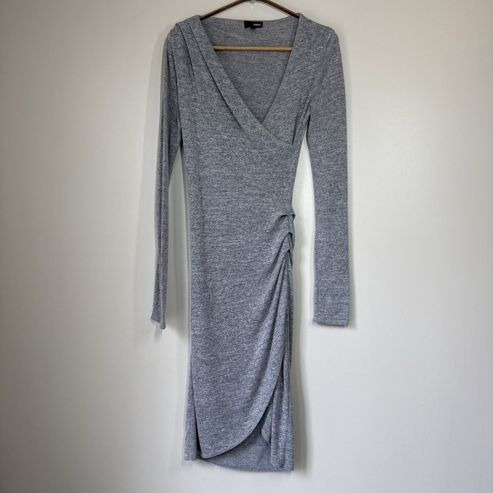 Wilfred Free Aritzia Midi Dress Size S Bodycon Preppy Party Event Gray Ruched